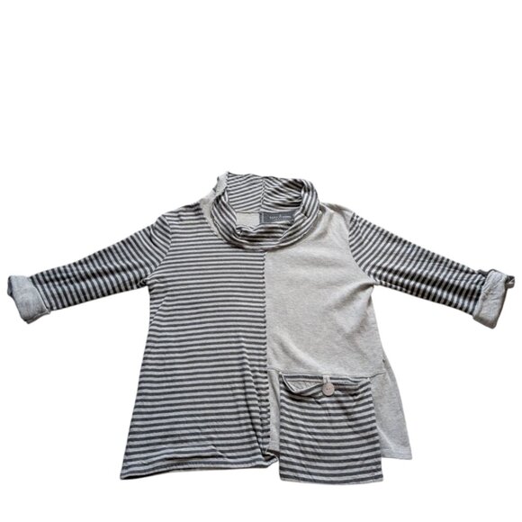 Neon Buddha Tunic Top Cowl Neck Grey Stripes Assymetric Cotton Women's Medium - Picture 5 of 13